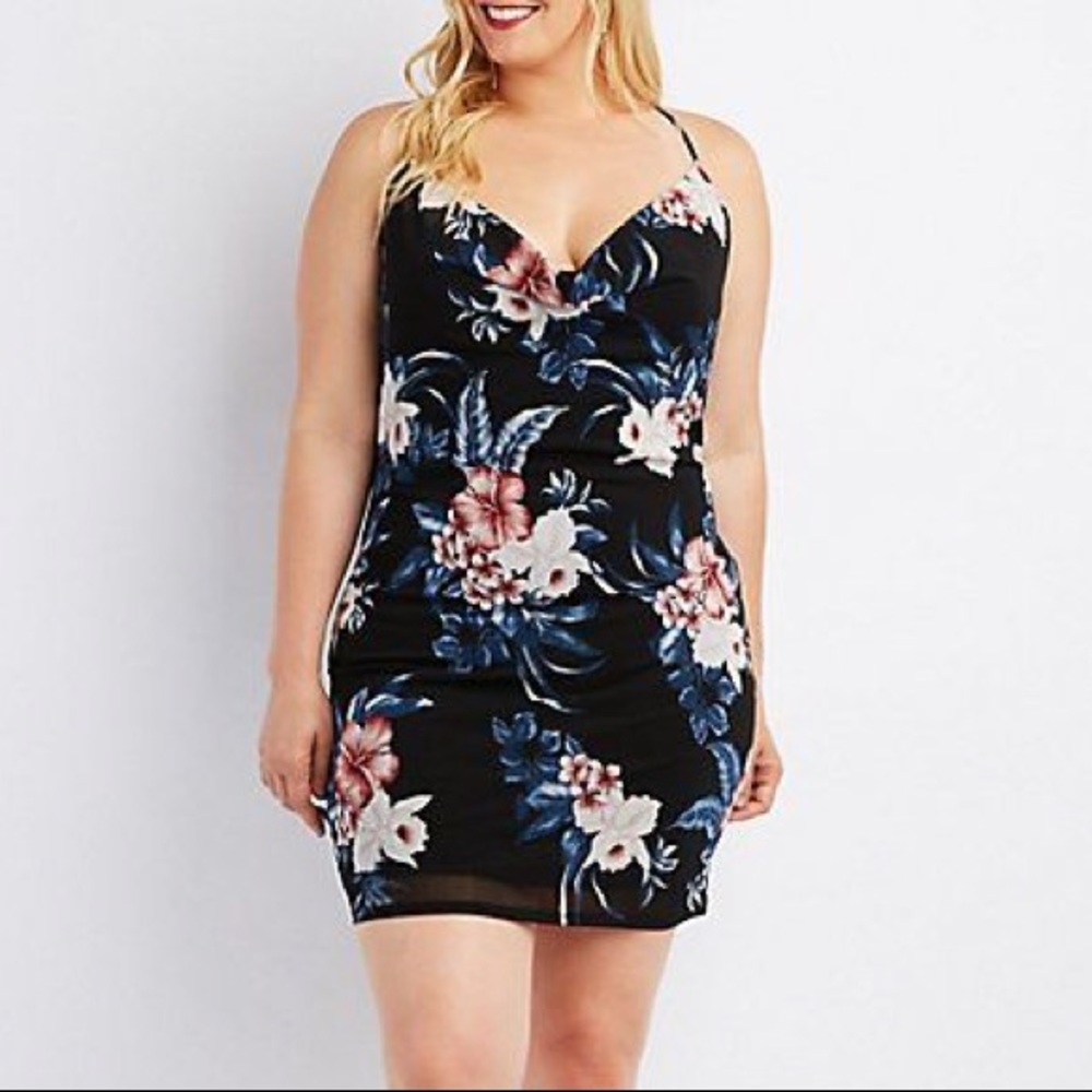 Floral Mesh Cowl Neck Dress